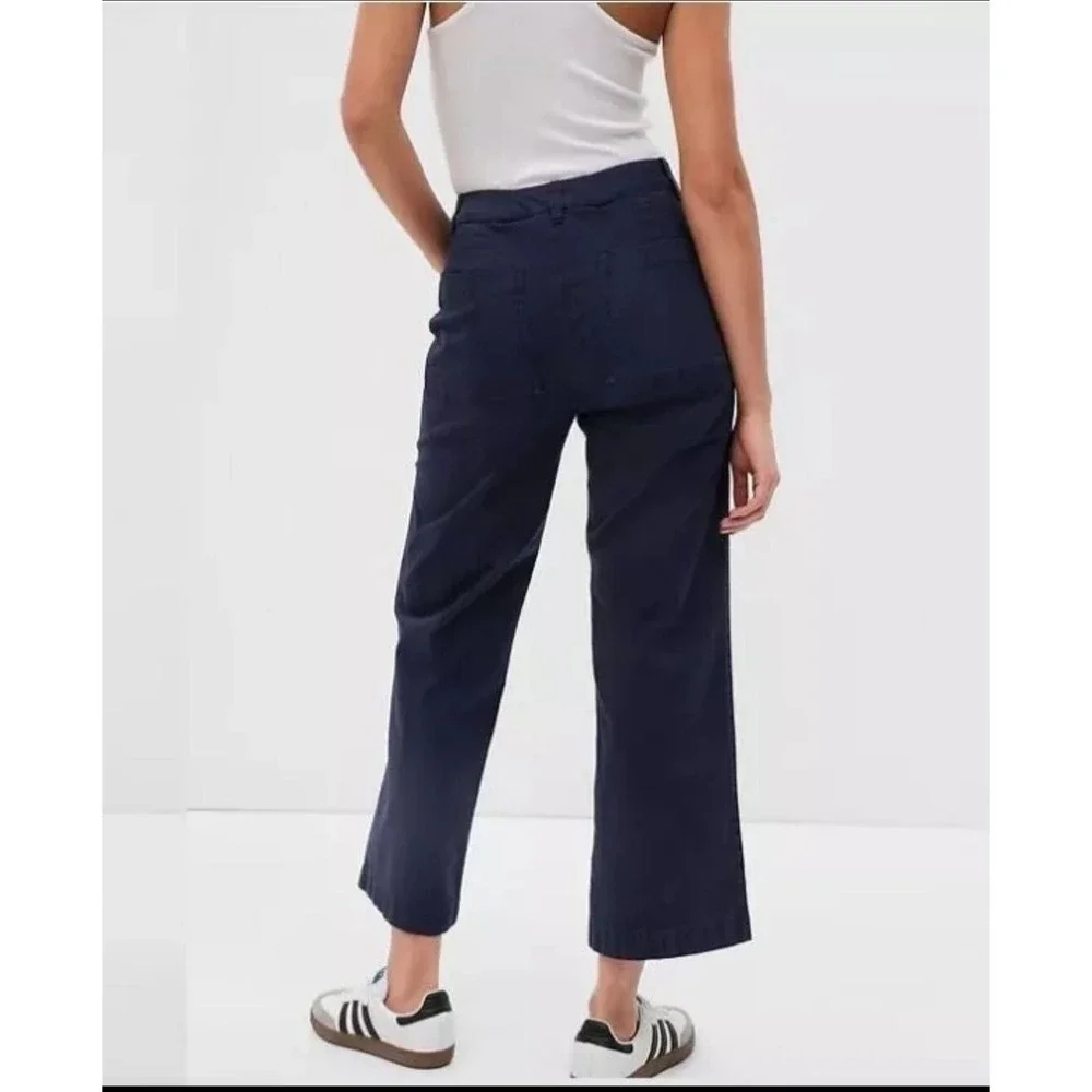 New Gap Size 14 Tall Pants Cropped Wide Leg High Rise Stride Navy‎ Chinos Preppy - Picture 3 of 9